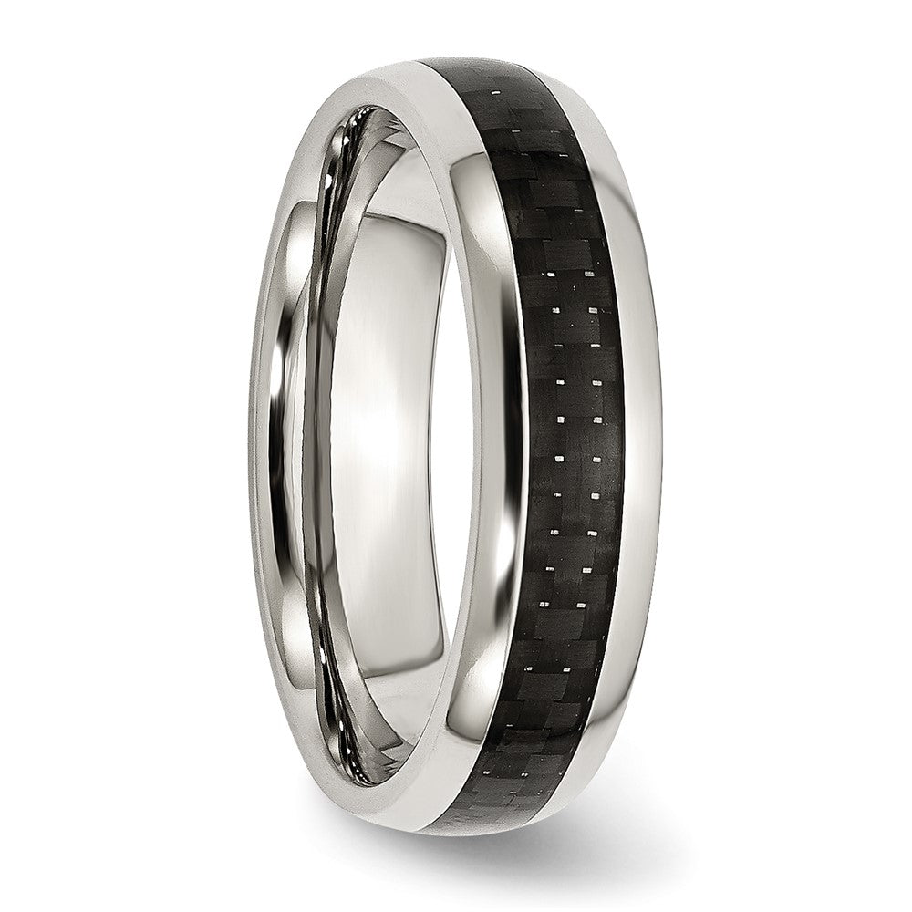 Chisel Stainless Steel Polished with Black Carbon Fiber Inlay 6mm Band