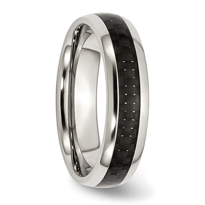 Chisel Stainless Steel Polished with Black Carbon Fiber Inlay 6mm Band