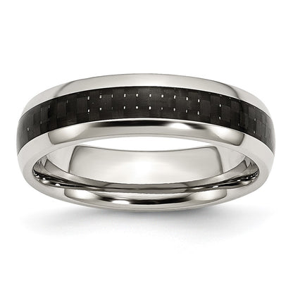 Chisel Stainless Steel Polished with Black Carbon Fiber Inlay 6mm Band