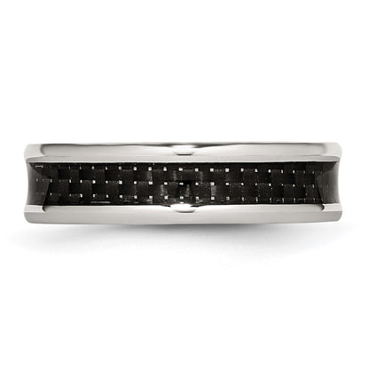 Chisel Stainless Steel Polished with Black Carbon Fiber Inlay 6mm Band