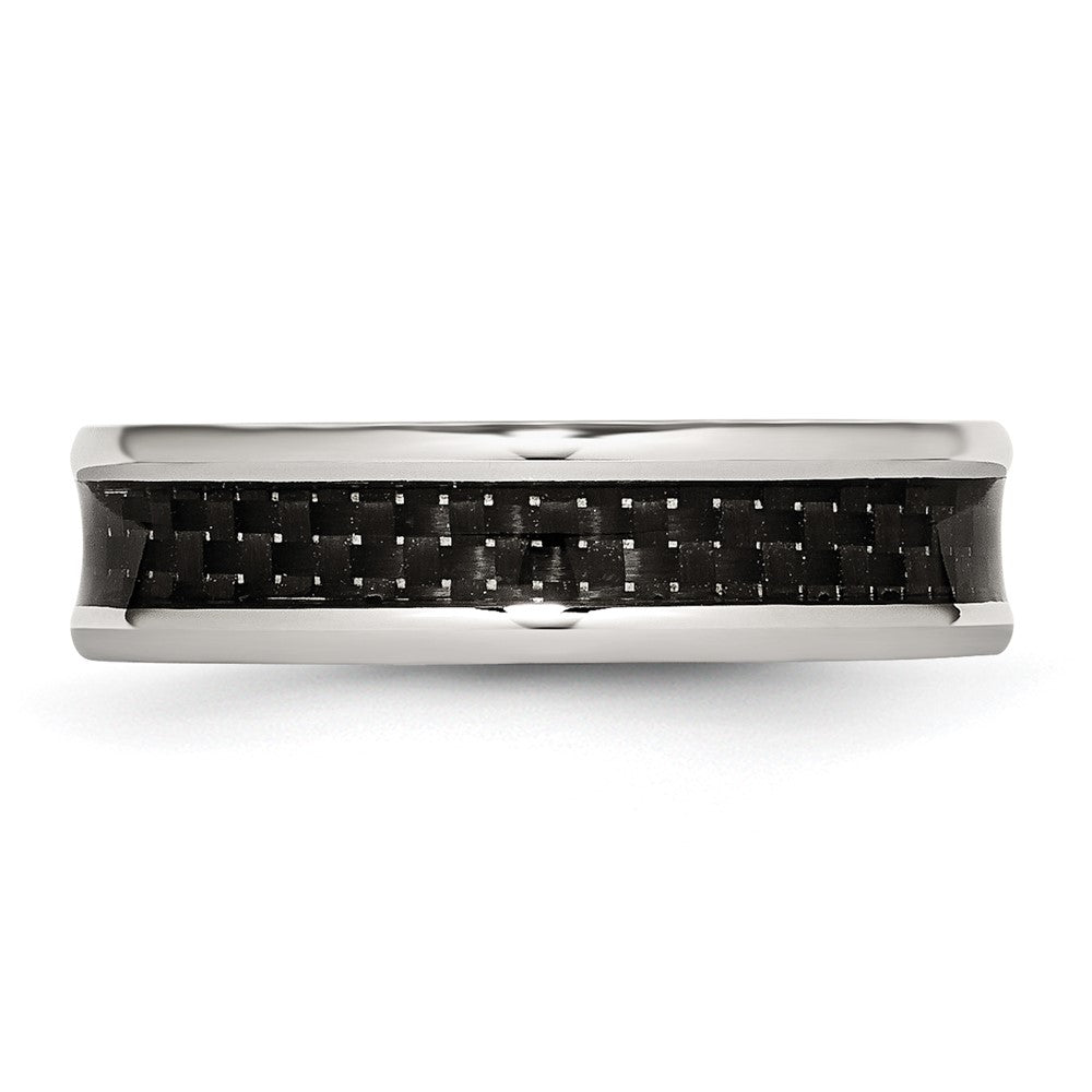 Chisel Stainless Steel Polished with Black Carbon Fiber Inlay 6mm Band
