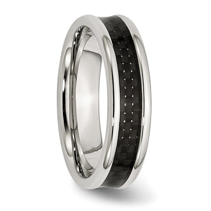 Chisel Stainless Steel Polished with Black Carbon Fiber Inlay 6mm Band
