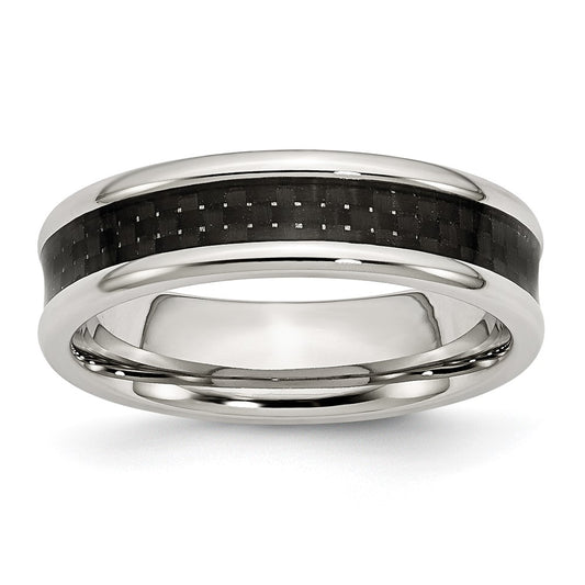 Chisel Stainless Steel Polished with Black Carbon Fiber Inlay 6mm Band