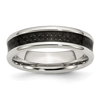 Chisel Stainless Steel Polished with Black Carbon Fiber Inlay 6mm Band