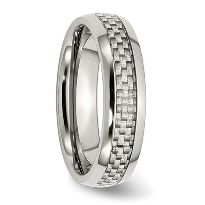 Chisel Stainless Steel Polished with Grey Carbon Fiber Inlay 6mm Band