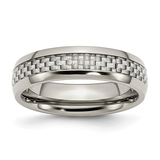 Chisel Stainless Steel Polished with Grey Carbon Fiber Inlay 6mm Band