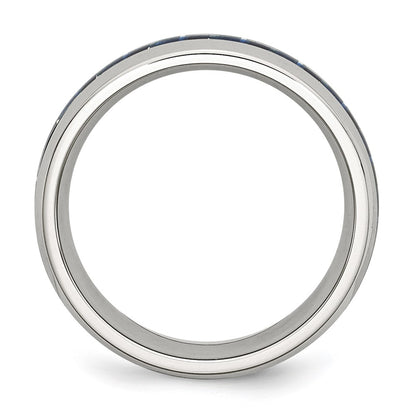 Chisel Stainless Steel Polished with Blue Carbon Fiber Inlay 8mm Band