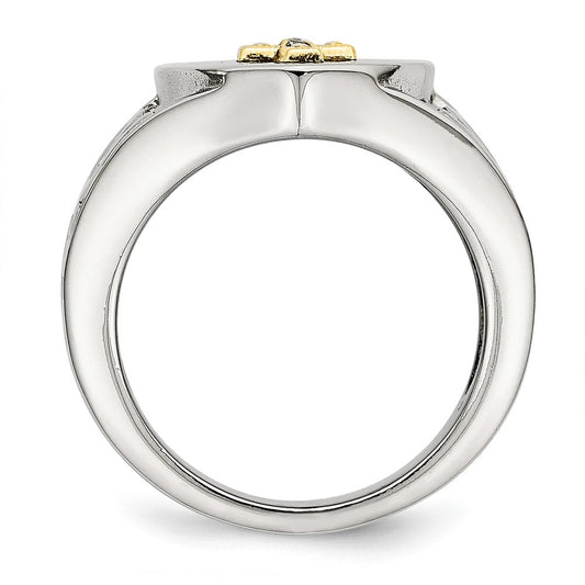 Chisel Stainless Steel Polished with 10K Gold Cross and .02 Carat Diamond Ring