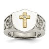 Chisel Stainless Steel Polished with 10K Gold Cross and .02 Carat Diamond Ring