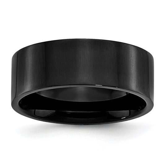 Chisel Stainless Steel Polished Black IP-plated 8mm Flat Band