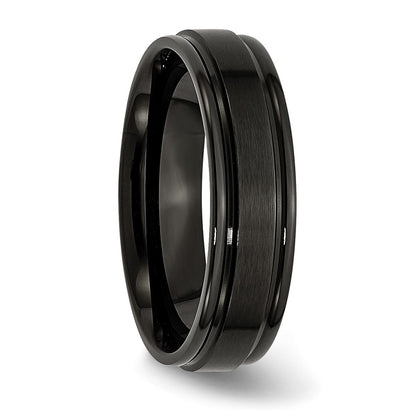Chisel Stainless Steel 6mm Black IP-plated Brushed Center with Polished Edges Band