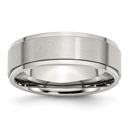 Chisel Stainless Steel Polished with Brushed Center 7mm Ridged Edge Band