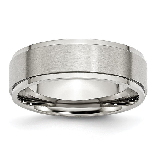 Chisel Stainless Steel Polished with Brushed Center 7mm Ridged Edge Band