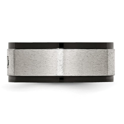 Chisel Stainless Steel Brushed and Polished Black IP-plated with Black CZ 9mm Band