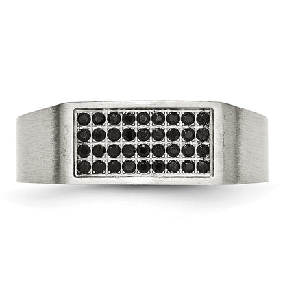 Chisel Stainless Steel Brushed and Polished with Black CZ Ring