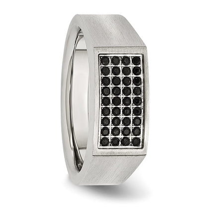Chisel Stainless Steel Brushed and Polished with Black CZ Ring