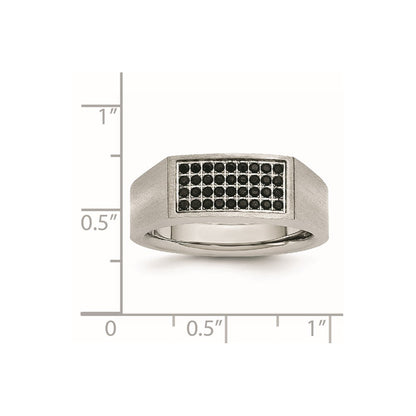 Chisel Stainless Steel Brushed and Polished with Black CZ Ring