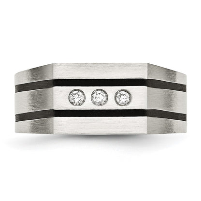 Chisel Stainless Steel Brushed Black IP-plated with CZ Signet Ring