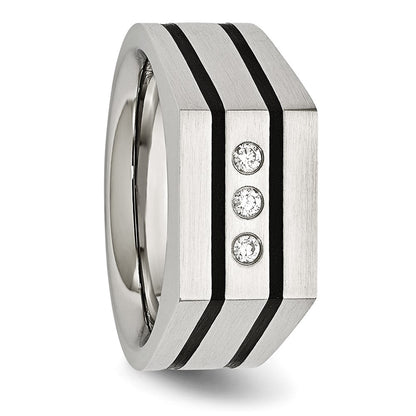 Chisel Stainless Steel Brushed Black IP-plated with CZ Signet Ring