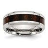 Chisel Stainless Steel Polished with Black Koa Wood Inlay Enameled 8mm Band