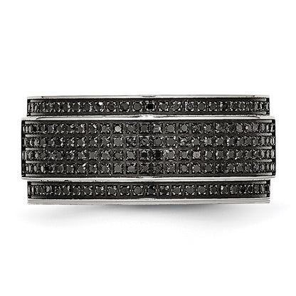 Chisel Stainless Steel Polished 1/2 Carat Black Diamond 10mm Ridged Edge Band