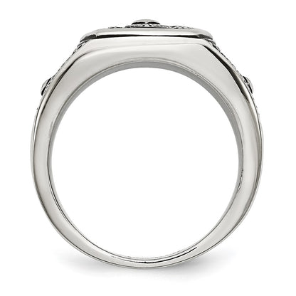 Chisel Stainless Steel Antiqued Polished and Textured Cross Ring