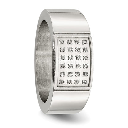 Chisel Stainless Steel Polished 1/10 Carat Diamond 9.5mm Band