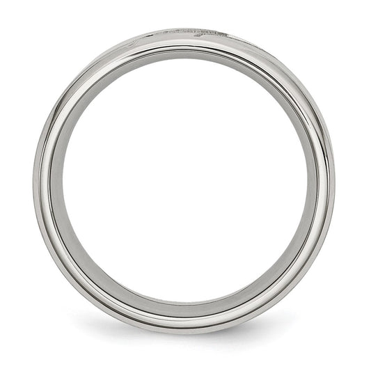Chisel Stainless Steel Brushed and Polished with CZ 8mm Beveled Edge Band