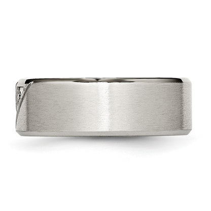 Chisel Stainless Steel Brushed and Polished with CZ 8mm Beveled Edge Band