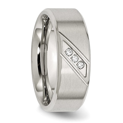 Chisel Stainless Steel Brushed and Polished with CZ 8mm Beveled Edge Band