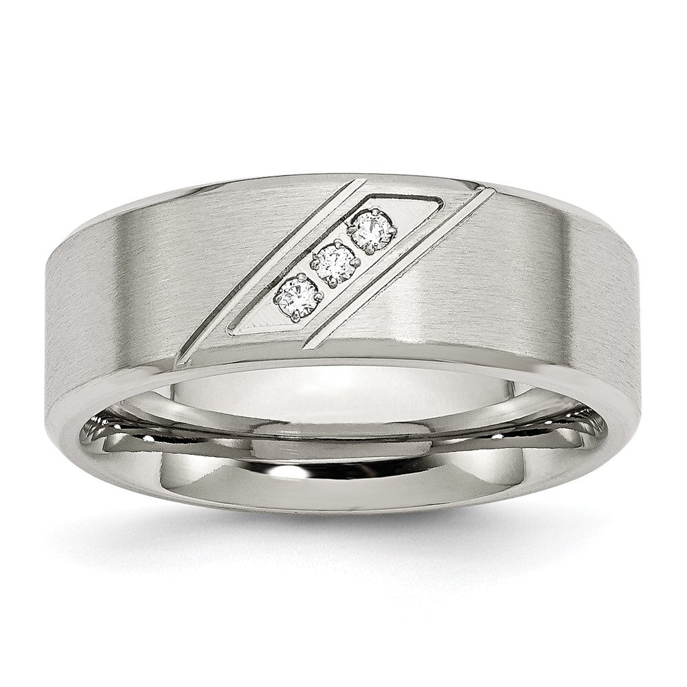 Chisel Stainless Steel Brushed and Polished with CZ 8mm Beveled Edge Band