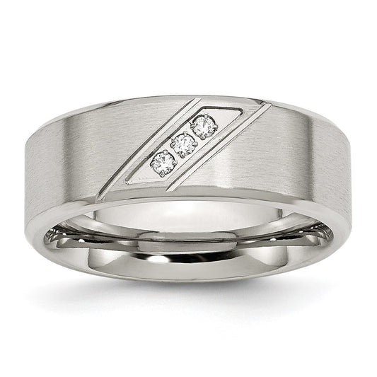 Chisel Stainless Steel Brushed and Polished with CZ 8mm Beveled Edge Band