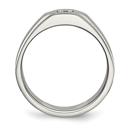 Chisel Stainless Steel Brushed and Polished with CZ Ring
