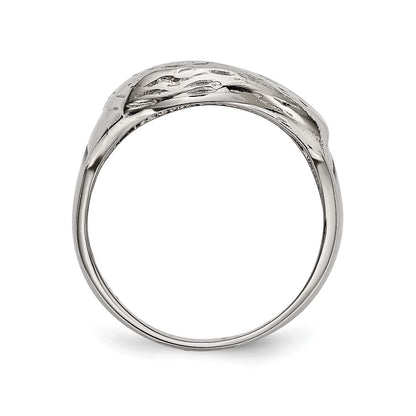 Chisel Stainless Steel Polished and Textured Black Enameled Eagle Ring