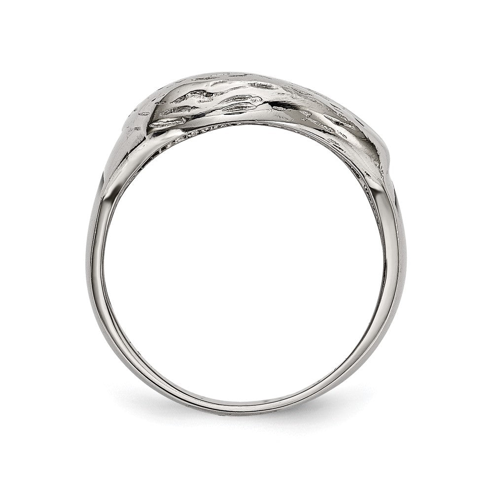 Chisel Stainless Steel Polished and Textured Black Enameled Eagle Ring