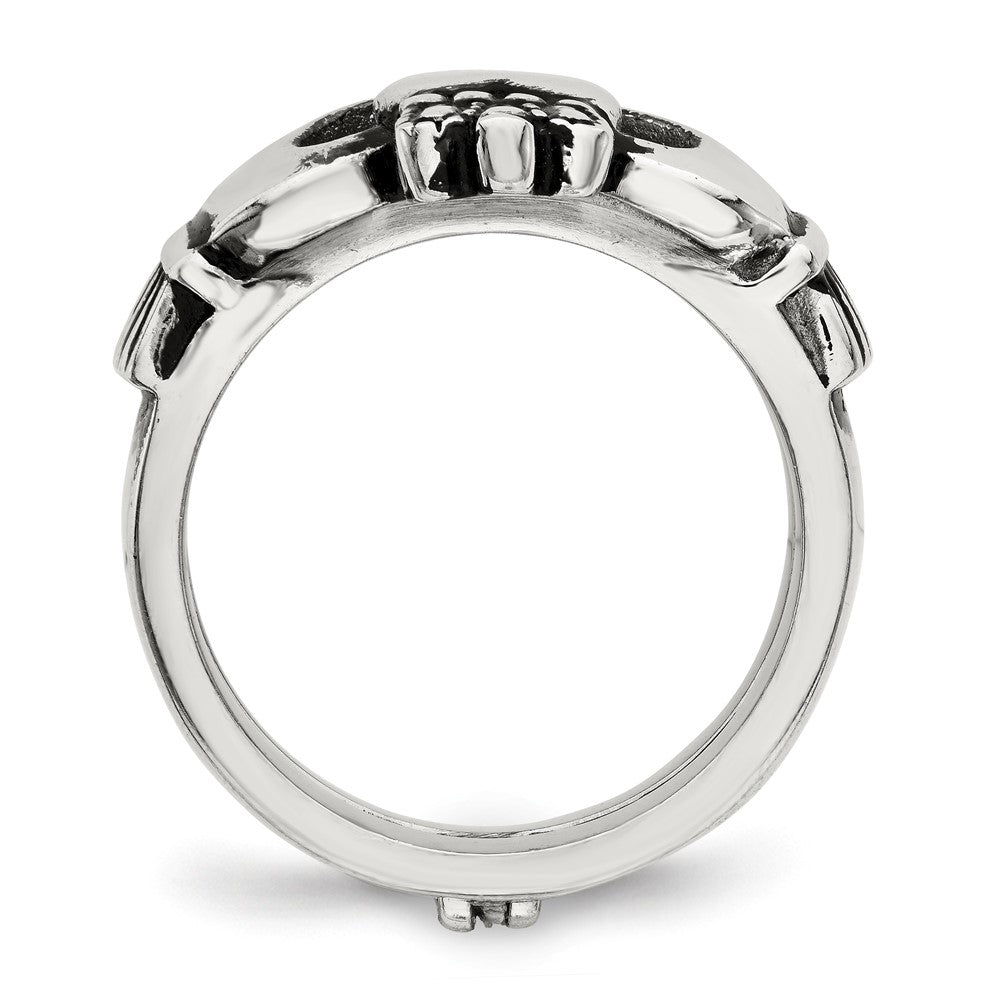 Chisel Stainless Steel Antiqued Love, Loyalty, Friendship Claddagh Hinged Ring