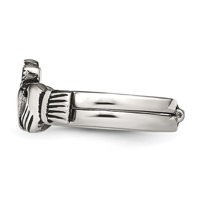 Chisel Stainless Steel Antiqued Love, Loyalty, Friendship Claddagh Hinged Ring