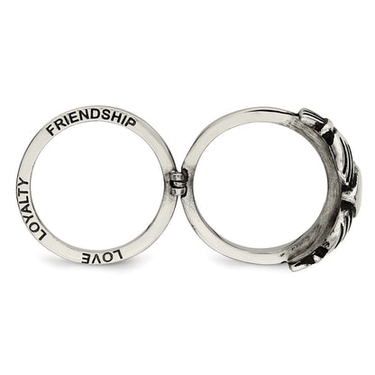 Chisel Stainless Steel Antiqued Love, Loyalty, Friendship Claddagh Hinged Ring