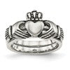 Chisel Stainless Steel Antiqued Love, Loyalty, Friendship Claddagh Hinged Ring