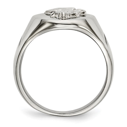 Chisel Stainless Steel Polished with Sterling Silver Praying Hands Ring