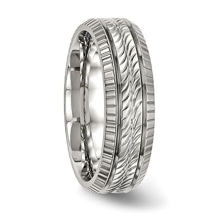 Chisel Stainless Steel Polished and Textured 7mm Grooved Band