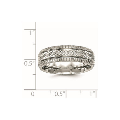Chisel Stainless Steel Polished and Textured 7mm Grooved Band