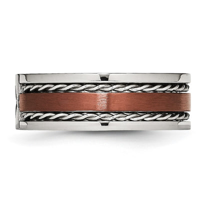 Chisel Stainless Steel Brushed and Polished Brown IP-plated .02 Carat Diamond 8mm Band