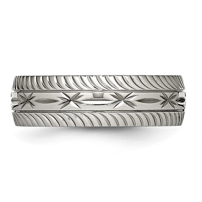 Chisel Stainless Steel Polished Diamond Cut 7mm Band