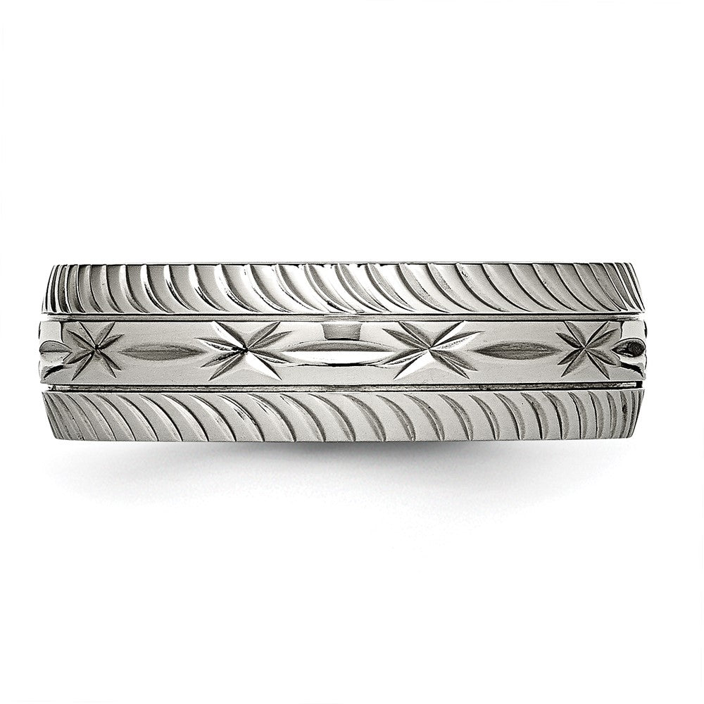 Chisel Stainless Steel Polished Diamond Cut 7mm Band