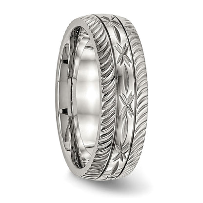 Chisel Stainless Steel Polished Diamond Cut 7mm Band