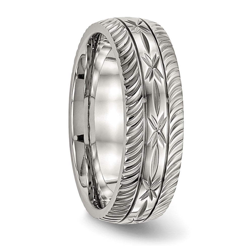 Chisel Stainless Steel Polished Diamond Cut 7mm Band