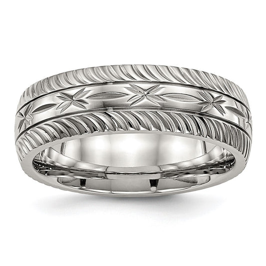 Chisel Stainless Steel Polished Diamond Cut 7mm Band