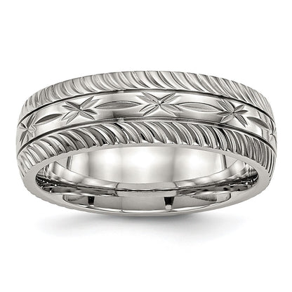 Chisel Stainless Steel Polished Diamond Cut 7mm Band