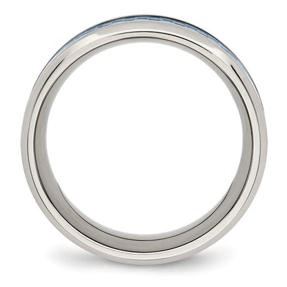 Chisel Stainless Steel Polished with Light Blue Carbon Fiber Inlay 8mm Band